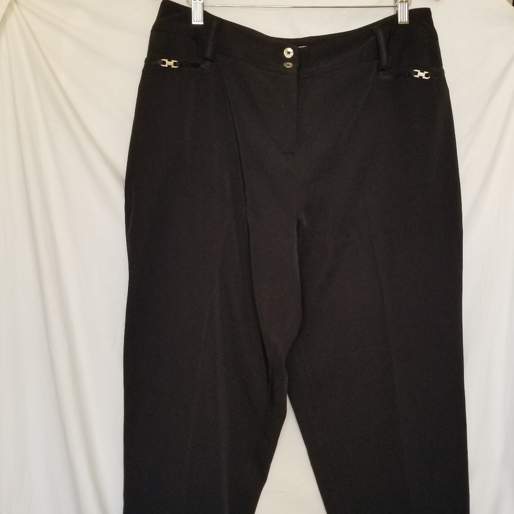 Women's Cato Black Short Cropped Leg Dress Pants Size 16W Cuff Ribbon